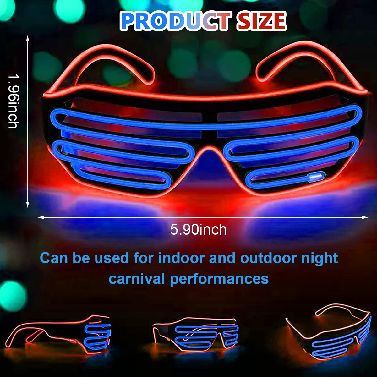 PATPAT Party Glasses, Light Up Flashing Shutter Neon Glasses, Two-Tone Glasses Glow in The Dark for Rave Party, Halloween, Christmas, 3 Light Modes (Red- Blue) PATPAT Party Glasses, Light Up Flashing Shutter Neon Glasses, Two-Tone Glasses Glow in The Dark for Rave Party, Halloween, Christmas, 3 Light Modes (Red- Blue)